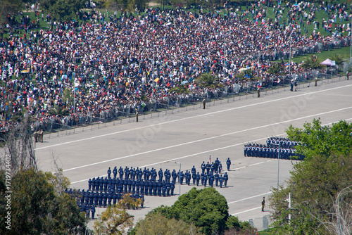 Photos Panoramic aerial view of a military parade in O'Higgins Park in Santiago, Chile