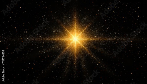 Bright Golden Starburst Explosion with Sparkling Particles in Space Setting