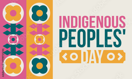 Indigenous Peoples' Day. Native American Day. American Indian culture. Heritage Month. Celebrate annual in United States. Tradition pattern. Poster, card, banner and background. Vector illustration