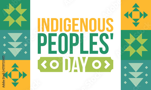 Indigenous Peoples' Day. Native American Day. American Indian culture. Heritage Month. Celebrate annual in United States. Tradition pattern. Poster, card, banner and background. Vector illustration