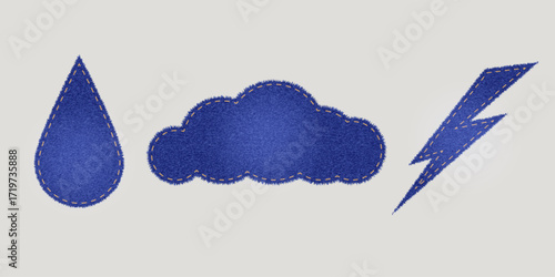 Collection of jeans patches drop, cloud, lightning