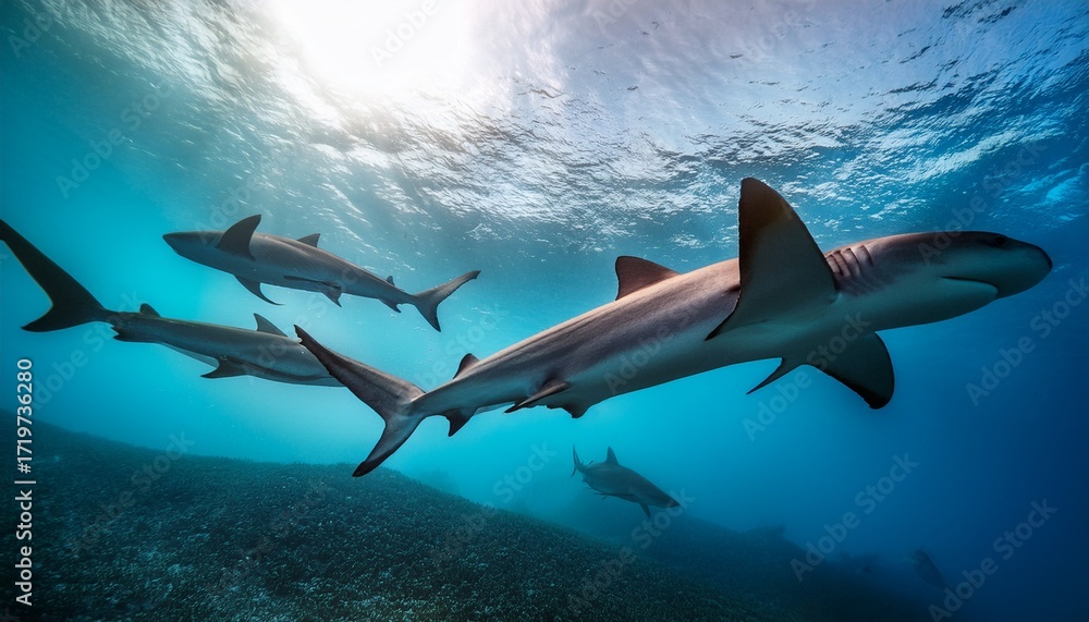 Obraz premium swimming freely with sharks in the ocean