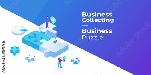 Business collecting business puzzle solution strategy and teamwork concept