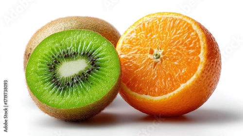 Kiwi and Orange Slice: a healthy combination of a juicy kiwi fruit with a bright, refreshing orange slice, providing vitamins and nutrients for well-being and lifestyle.
