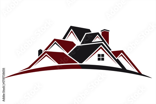 Abstract dark red and black house roofline with white accents roofs home
