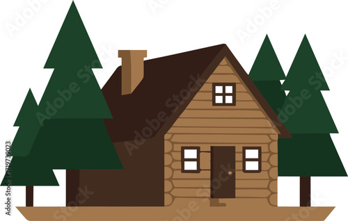 Charming log cabin nestled among evergreen trees, perfect for vacation rentals or cozy getaway promotions, bringing warmth and rustic charm to any project