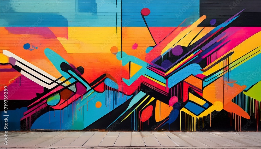 Fototapeta premium minimalistic graffiti wall with simple lines and shapes monochromatic palette with bold pops of color