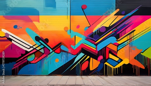 minimalistic graffiti wall with simple lines and shapes monochromatic palette with bold pops of color