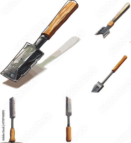 set of chisel in color style and no background, carpentry tools set in color style