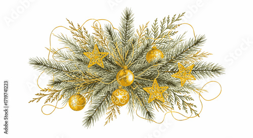 Festive Christmas Greenery with Golden Ornaments and Star Details