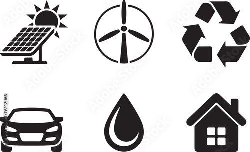 Sustainable living icons for eco-friendly future