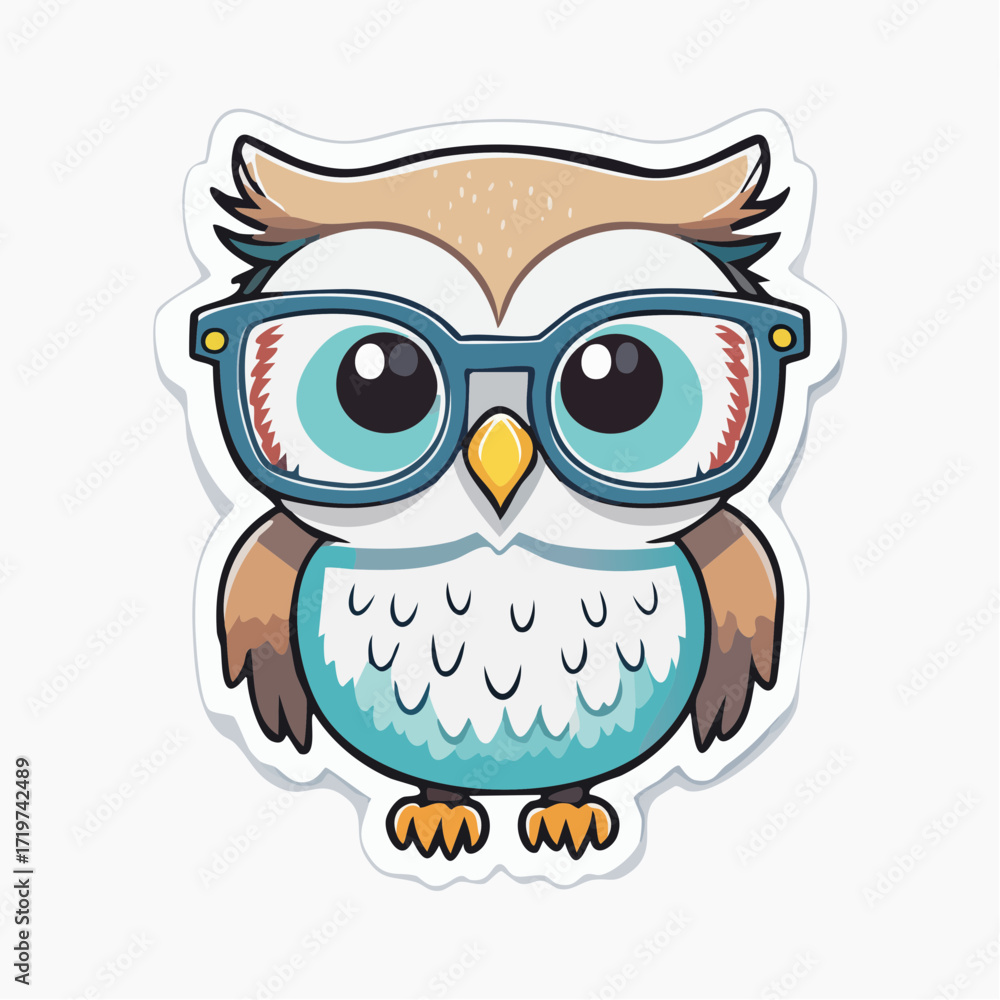 Fototapeta premium Wise Owl with Glasses Sticker