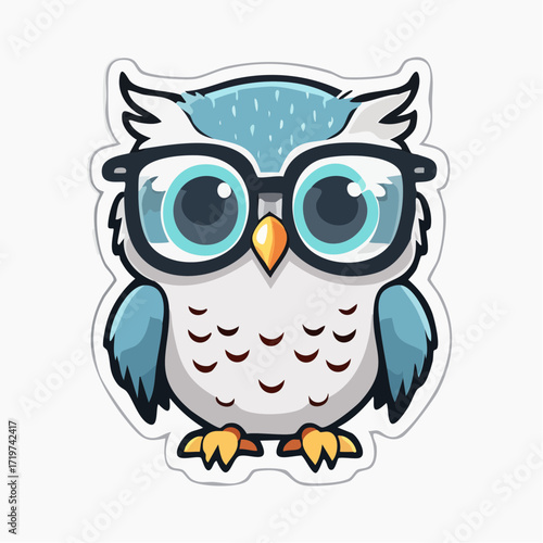 Adorable Cartoon Owl Wearing Glasses Sticker Design