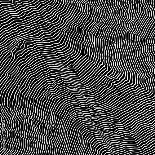 Abstract topographic map illustration with white contour lines on a black background showing elevation changes