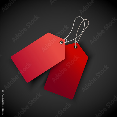 Realistic red sale labels in a realistic style on a dark background. Discount price tag mockups for sales discounts, shopping promotions, advertising, packaging, and branding design. Vector