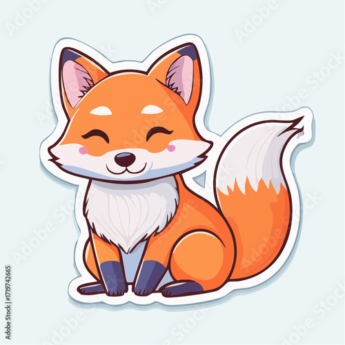 Adorable sitting cartoon fox sticker illustration