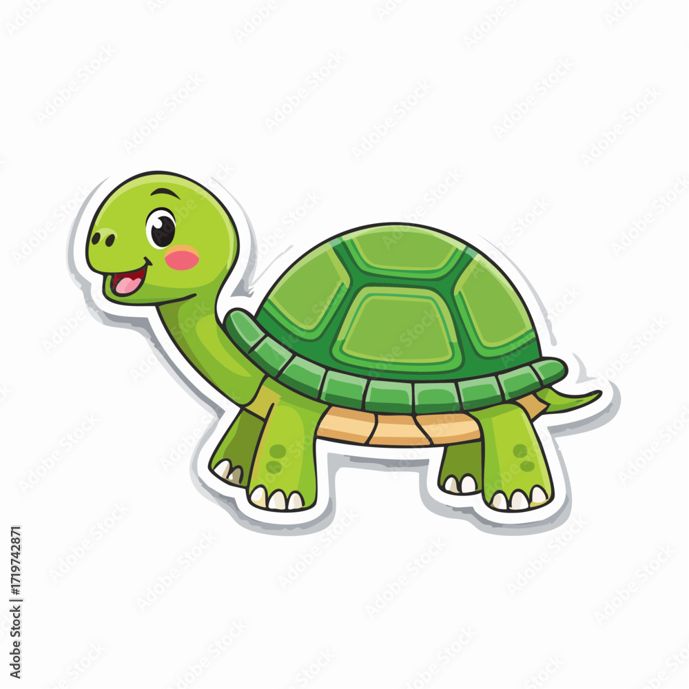 Fototapeta premium Cute green cartoon turtle sticker illustration