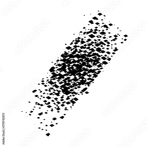 Black diagonal scatter of squares fading out on a white background creating an abstract design element