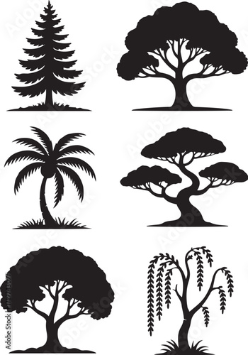 Elegant tree silhouettes collection for creative design