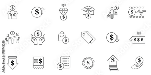 price icons set. price, product, price tag, bill, discount and more. simple line vector