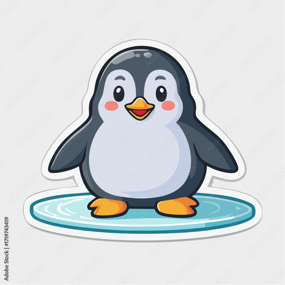 Obraz premium Cute Cartoon Penguin Standing on Ice