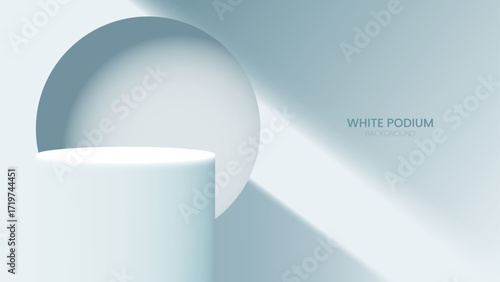 White podium and circle on a white background.