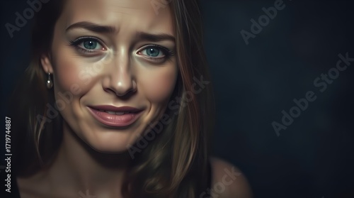 Wallpaper Mural Moody, dreamy photograph, a beautiful woman looking embarrassed, slightly flushed cheeks, shy awkward smile, soft light, low contrast, hazy atmosphere, candid and authentic emotion, soft saturation. Torontodigital.ca