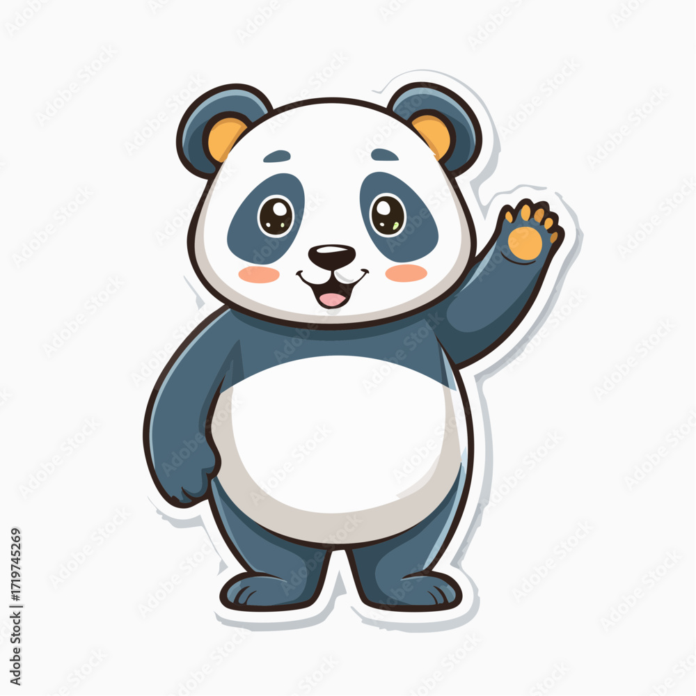 Naklejka premium Cheerful Panda Bear Waving Hello