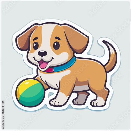 Cute Cartoon Puppy Playing with Ball