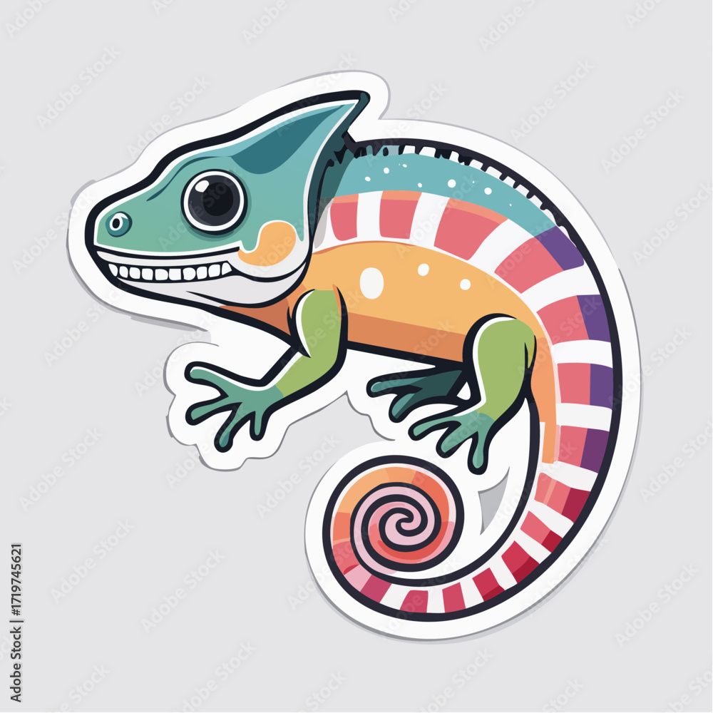Naklejka premium Vibrant Cartoon Chameleon Sticker