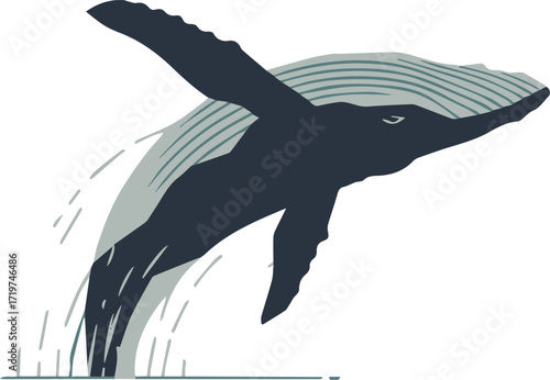 Whale breaching powerfully from the ocean's surface, a stunning wildlife moment captured with simple lines for conservation efforts and environmental awareness campaigns
