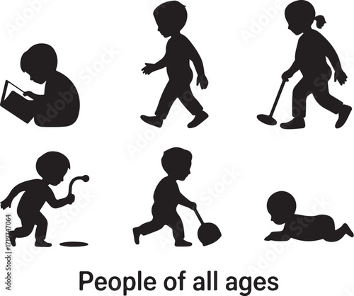 Silhouettes of children playing and learning