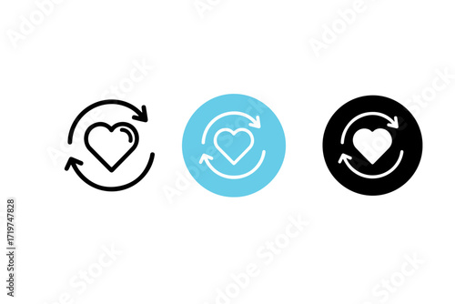 Three heart refresh icon, symbolizing renewal of love