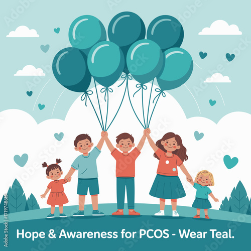 Family with Balloons PCOS Awareness Poster