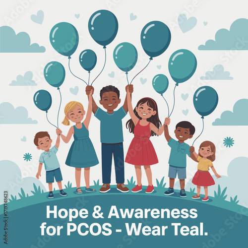 Family with Balloons PCOS Awareness Poster