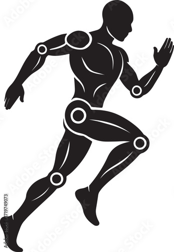 Dynamic silhouette of a runner with highlighted joints illustrating movement and athleticism