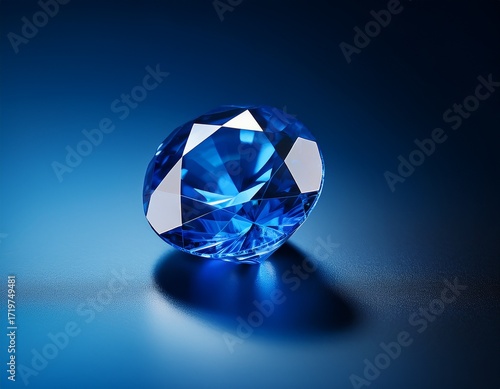 a natural blue sapphire displayed against a blue black background