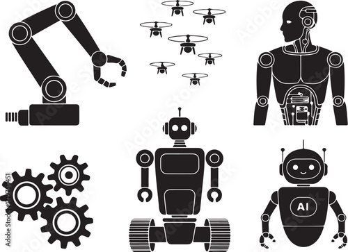 Innovative robots and AI drones technology concept