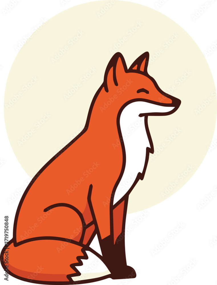 Obraz premium Adorable fox sitting patiently, a charming illustration for children's books or playful designs, conveying a sense of calm and nature's beauty