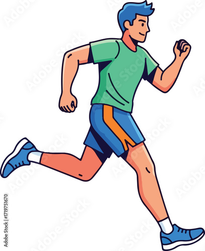 Male runner exercising on city street
