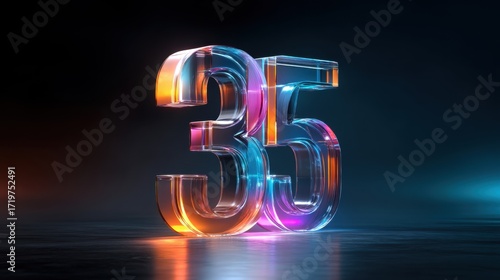 3D number 35 in neon colors on dark background