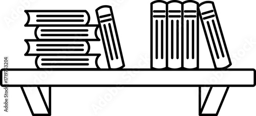 Bookshelf Icon for Education Knowledge Storage and Study Learning. Line art bookshelf icon for education knowledge storage reading study academic success learning materials and digital branding use.