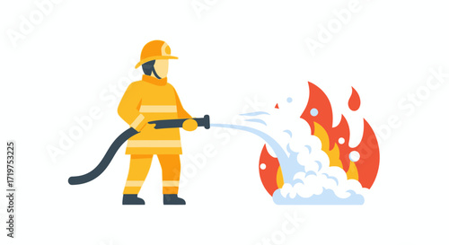 Brave firefighter putting out the flames with a hose, demonstrating courage and dedication to