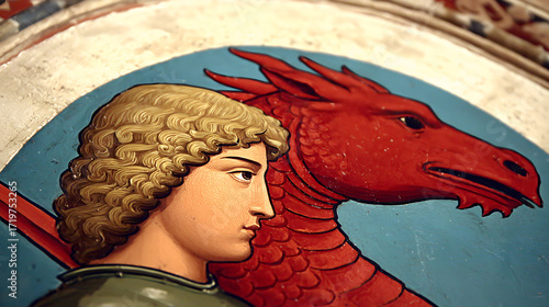 Saint George and the Dragon Icon Detail with Vibrant Colors