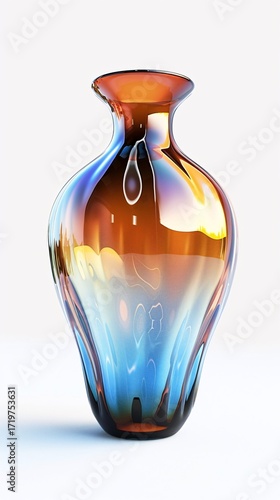 Elegant glass vase with amber and blue tones.