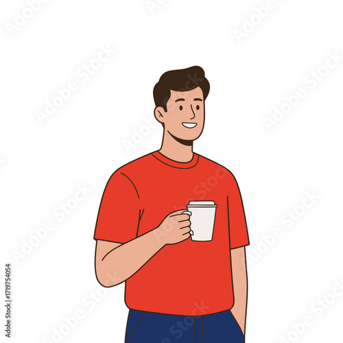 Cartoon illustration of a Man drink coffe. Vector illustration in flat cartoon style