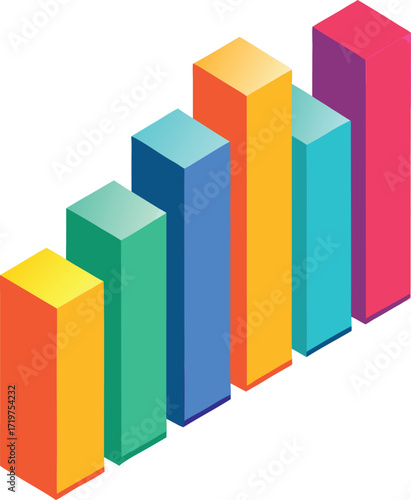 Isometric bar chart with rising bars in icon isolated on white transparent background vector eps png jpg business people clipping path cutout 2025 2026 4k full hd poster banner label download