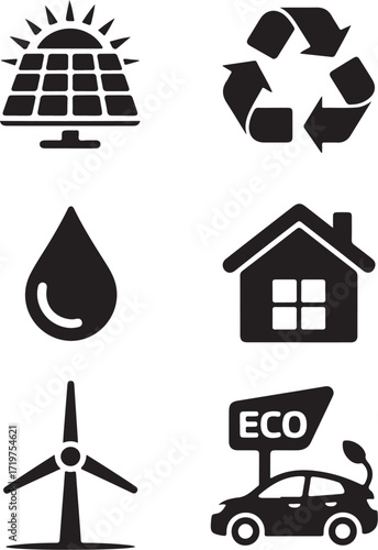Eco icons set for sustainable living solutions