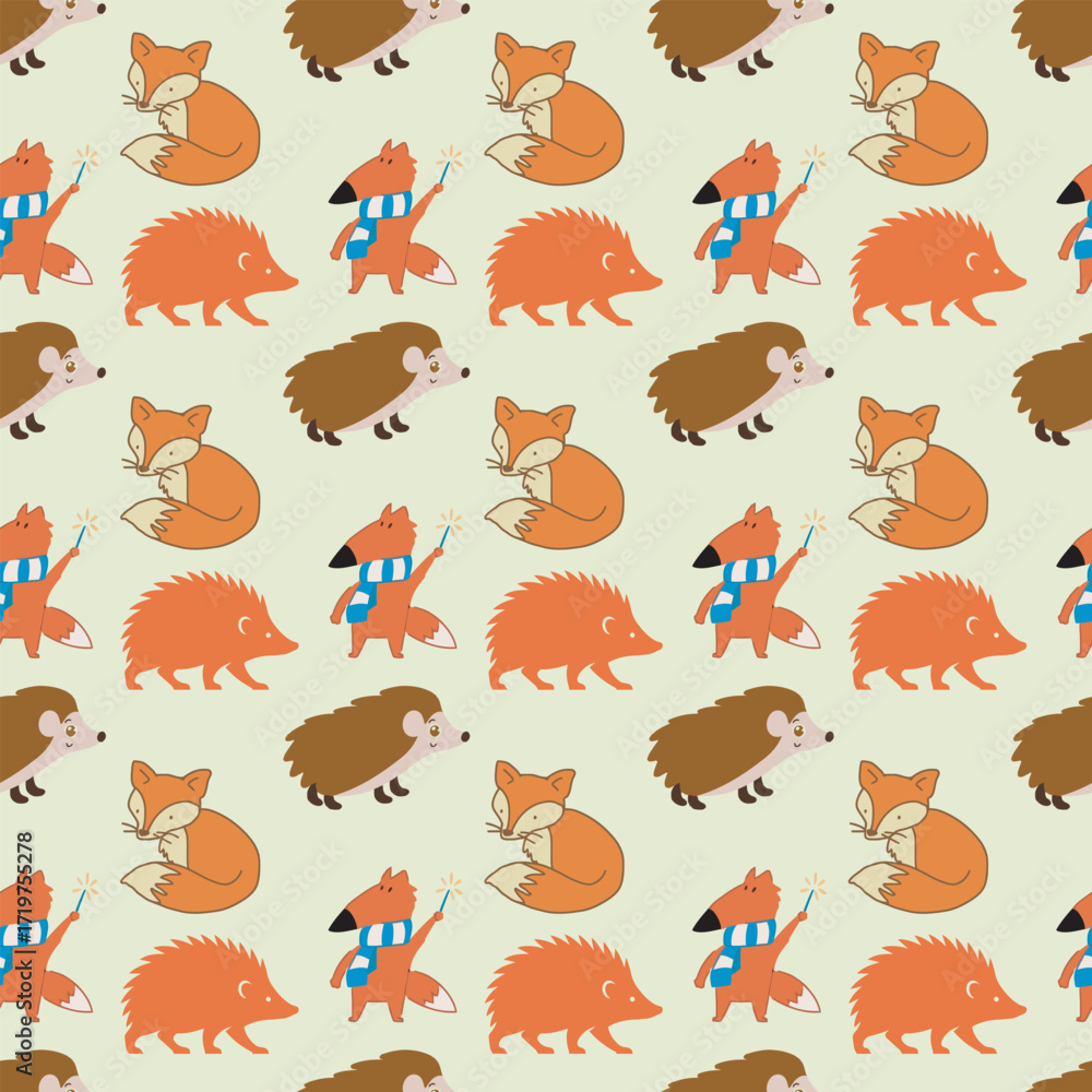Fototapeta premium Children seamless wallpaper with cute and funny baby savanna animals