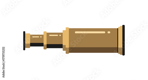 Illustration of a classic brass telescope with geometric shapes and a minimalist design suitable